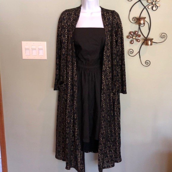 LuLaRoe Sarah Elegant Small Holiday Maxi Cardigan Pockets Long Line Sweater - Picture 3 of 11